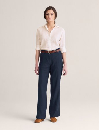 Newhouse Amanda Linen Trousers - Navy - 38