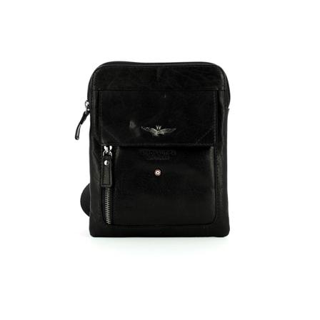 Aeronautica Militare, Mini slim leather bag Zwart, unisex, Maat:ONE Size