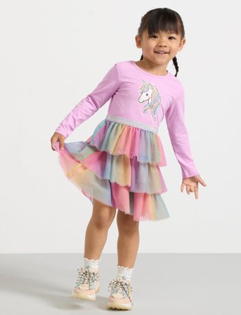 Lindex Dress L S Unicorn And Mesh Ski - Pink - 92