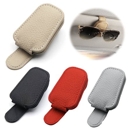 Solbrilleklips i skinn (beige) til solskjerm i bil - magnetisk klips til solbriller