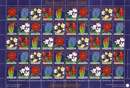 Danmark - Julemærkeark 1984 - Takket - Ubrugt eller foldet