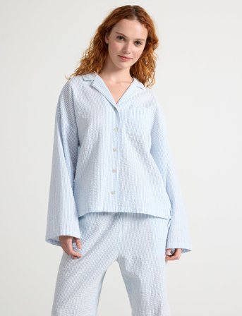 Lindex Pyjama Shirt Seersucker - Blue - M