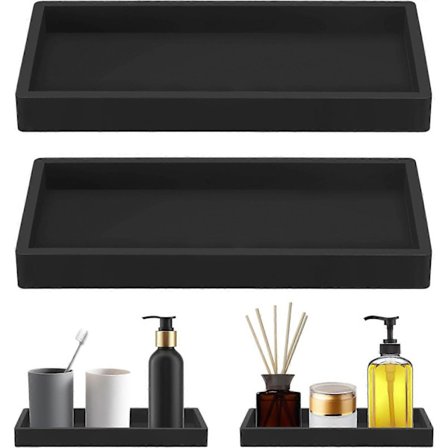 2 stk. Badeværelsesbakker, Sort Bakke, Dekorative Bakker, Egnet til Køkken, Badeværelse, Stue osv. Silikone, 20x10cm.