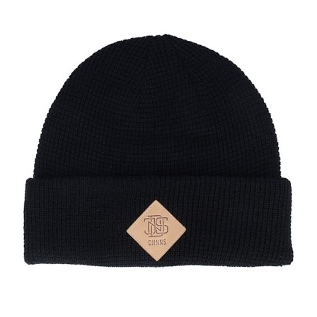 Djinns - Svart cuff Beanie - Basic Beanie Waffle Waffle Black Cuff @ Hatstore