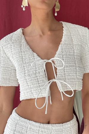 NA-KD Boho Haut à structure - Strap & Tie Tops - Blanc - EU 46