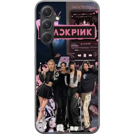 Yhteensopiva Puhelinkuori Samsung Galaxy A55 BLACKPINK kollaasi musiikkisoittimella, muotiestetiikalla ja vaaleanpunaisella mustalla väriteemalla, vah