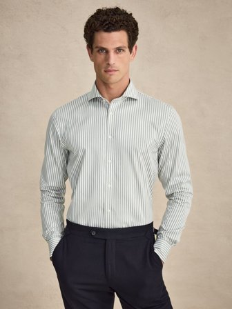 John Henric Men's Grünes Gestreiftes Hemd Slim Fit Size 38