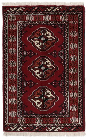 Handgeknüpft Turkaman 62X95 Persischer Wollteppich Schwarz/Dunkelrot Klein