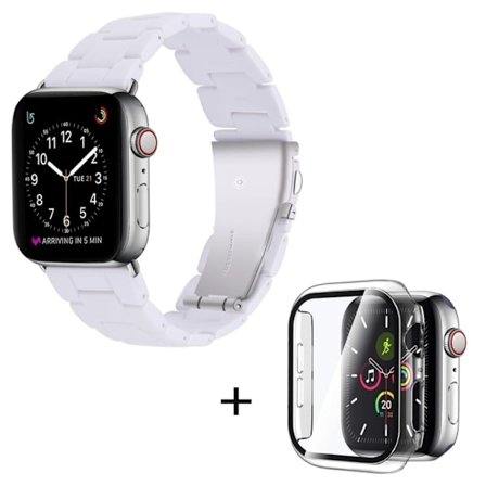 Apple Watch SE 2022 (44mm) klockarmband med 3 pärlor i resin och genomskinligt hölje - Vit