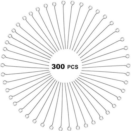 300 stk. 4 cm 304 Rustfrit Stål Åbne Øjestifter Hovednåle til Smykkefremstilling, (Sølv) Sølv Sølv Sølv