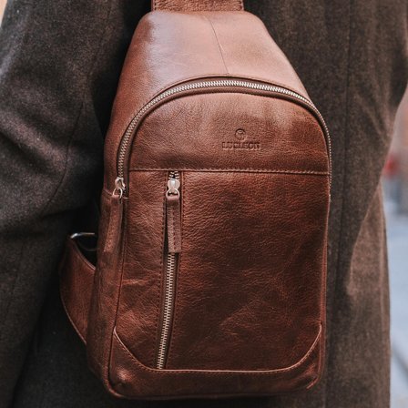 California Mini Brown Leather Sling Bag for Men - Leather bags