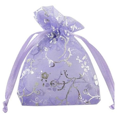 20 st. Organza påsar c.a 7x9 cm..Lila med silvertryck