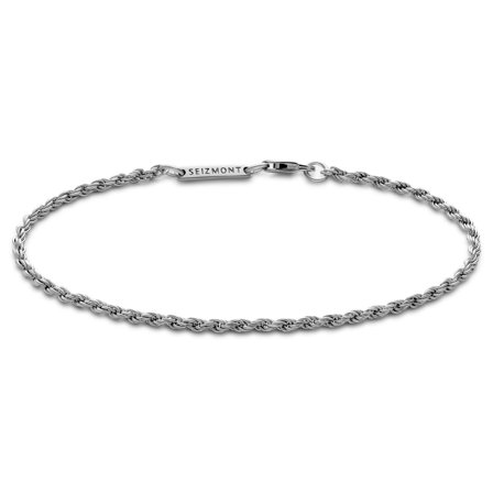 Argentia | 925s | Bracciale a catena a corda da 2 mm in argento Sterling placcato in rodio per uomini - Bracciali in acciaio