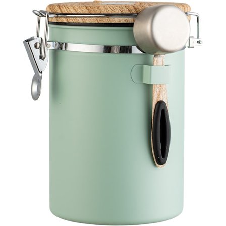 (Grøn) Kaffebeholder - Kaffedåse - 1,8L - Te af rustfrit stål Tørret frugtopbevaringsdåse med kuldioxidventil Forseglet dåse med ske