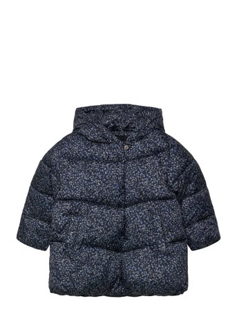 Mango Long Padded Floral Anorak - Navy - 12-18M