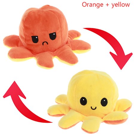 Octopus Doll Emotional Face Changing dubbelsidig Flip Reversib Orange gul onesize