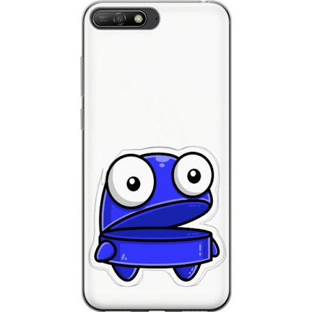 Kompatibel Mobilcover til Huawei Huawei Y6 (2018) Blå tegneseriefigur med åbent udtryk og store øjne i sjov illustration