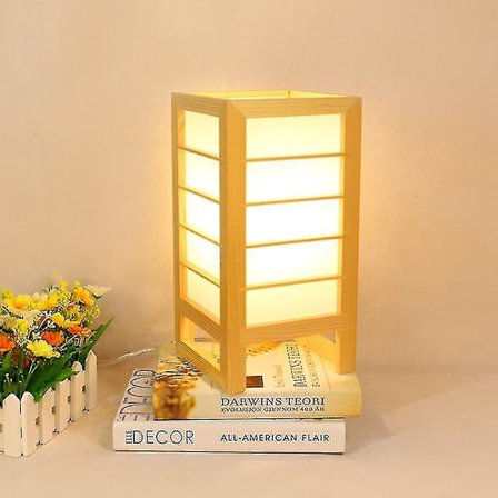 Japansk Art Deco Træ LED Bordlampe