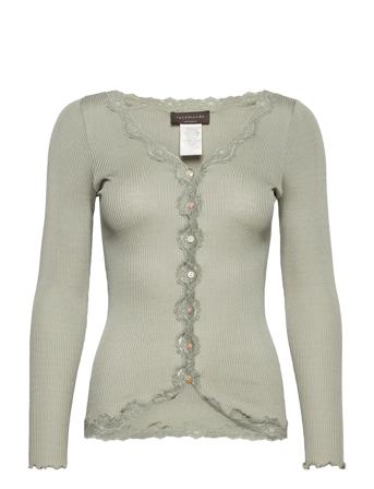 Silk Cardigan W/ Lace Strikkegenser Cardigan Grønn Rosemunde