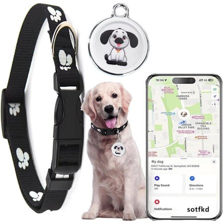 GPS Tracker til Hunde & Katte, Vandtæt Pet Tracker uden Månedligt Gebyr, Kompatibel med Android & iOS