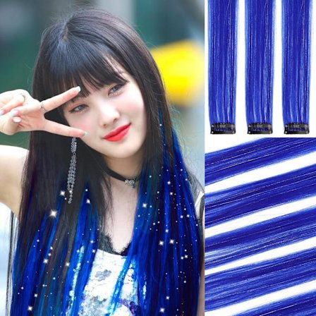 Syntetisk 6st Clip i Hot Pink Hair Extensions Mix glitter, 22 tums färgat hårförlängning, 2 i 1 Rainbow Hair