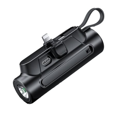 Søte Powerbanker Med Type-c Kabel Lyn Plug Lommelykt Telefonholder Powerbanker For Utendørsaktiviteter(Svart)