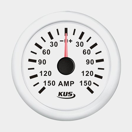 Amperímetro KUS, antiembaçante, Ø52 mm, 12 V / 24 V, shunt, branco + shunt 150A