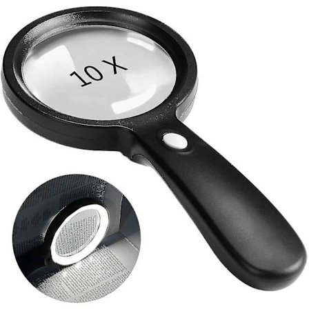 Forstørrelsesglass med lys, 10x Håndholdt Stort Forstørrelsesglass 12 LED