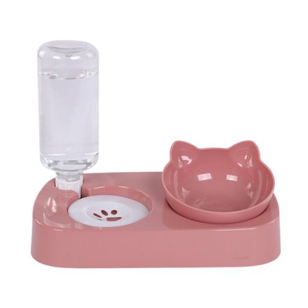 Sæt med mad- og vandskål til kæledyr, dobbeltskåle til katte og hunde, automatisk tyngdekraftsfodret dispenser.