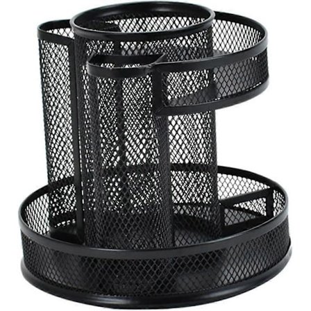 Roterbar Penneholder i Metall for Skrivebord, Oppbevaringsbeholder i Jern