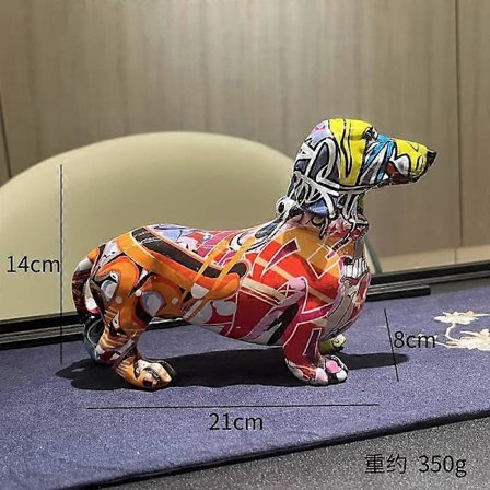 Resin Dachshund Statue Graffiti Dachshund Figur Figur Art Malet Hund Dekorasjon