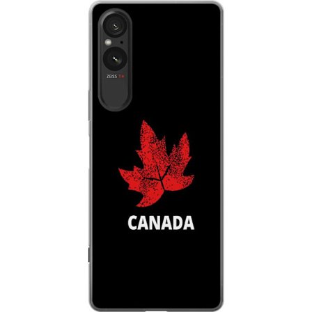 Yhteensopiva Puhelinkuori Sony Sony Xperia 5 V Graafinen vaahteralogo punaisella mustaa taustaa vasten, jossa on selkeä Kanada-viittaus ja minimalist