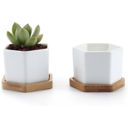 2 kpl yksinkertaisia valkoisia luovia keraamisia pieniä kuusikulmaisia mehikasvi-ruukkuja