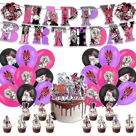 Hazbin Hotel Tema Bursdagsselskap Utstyr Banner Ballonger Kit Kake Cupcake Toppers Dekor Sett -NMAOV