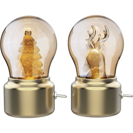 Batteridrevet lys med klassisk metalkontakt, bærbar og sød natlampe med rensdyr og juletræspynt.