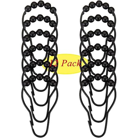 12 Polerade Metallkulor Duschdraperi Krokar i Rostfritt Stål Svart (69*36mm)