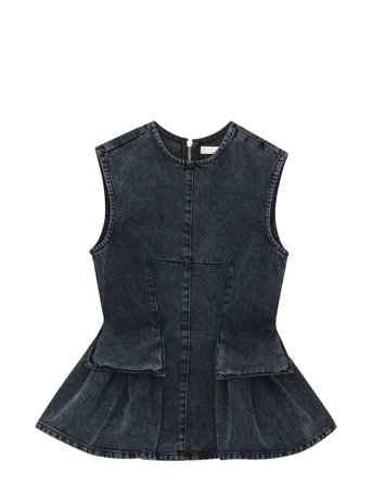 REMAIN Birger Christensen Peplum Denim Top - Black - 42