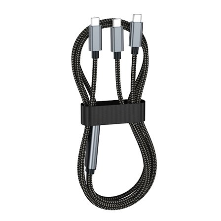 100W USB C til dobbel Type C ladekabel hurtiglading 2-i-1-ledning med nylonfletting for bærbare datamaskiner, nettbrett, smarttelefoner