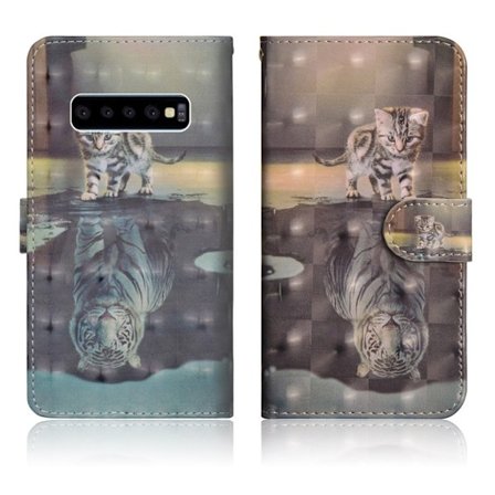 Samsung Galaxy s10 Plus Lommeboketui Med Mønster Og Lysspotter - Katt Og Tiger