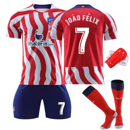 22-23 Atletico Madrid kotipaita No. 8 Griezmann jersey set No. 7 Philips sukat Correa jalkapalloasu Size 7 with socks + protective gear #28