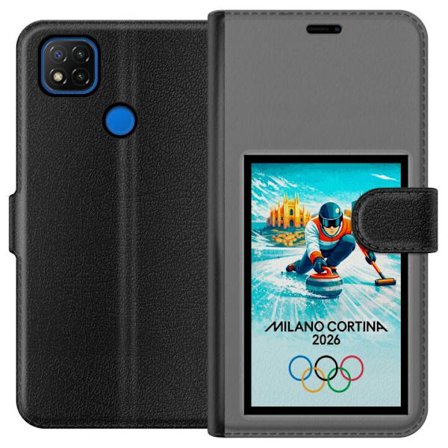 Kompatibelt Lommeboketui til Xiaomi Redmi 9C Ishockeyillustrasjon med spillere i bevegelse på isen, Milano Cortina 2026, Milan-landemerker og olympisk