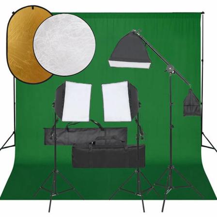 Vidaxl Fotostudio Med Lampor, Bakgrund Och Reflexskärm Svart