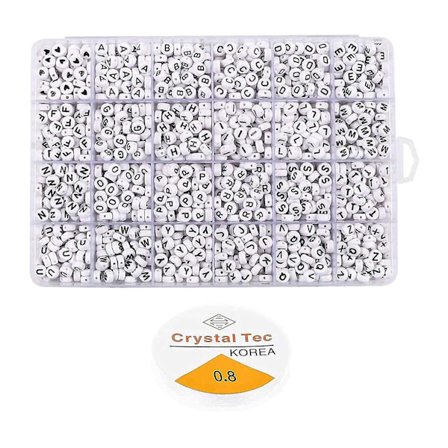 1200 st bokstäver pärlor sorterade alfabet pärlor vit bokstav pärla kit runda bokstav pärlor för smycken mak