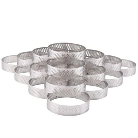 20 stk. serie sirkulære ringer med hull til fruktquicher, moussekake, kjøkkenbakingsform, perforert ring 8 cm