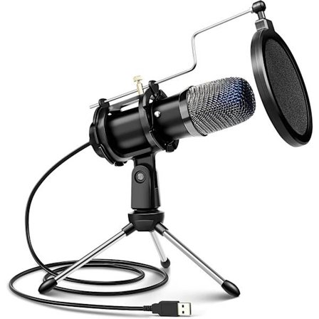 Gaming-mikrofon til pc-skrivebord med stativ og popfilter
