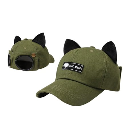 Dame Solbriller Baseball Cap Sød Foldbar Retro Hat med Katteører Briller,56-58cm