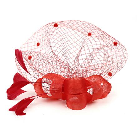 Faux Feather Net Garn Hatt Enfärgad Fascinator Bröllop Tea Party Huvudbonader Hårprydnad för wine red