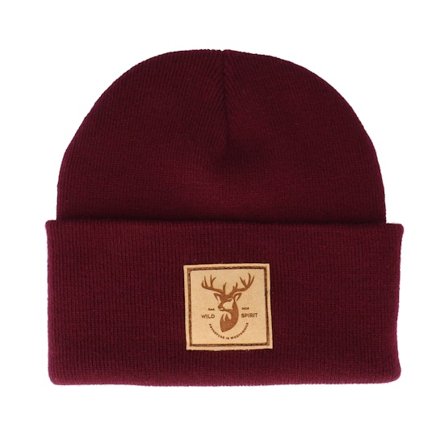 Wild Spirit - Rouge cuff Bonnet - Deer Box Patch Burgundy/Beige Beanie @ Hatstore