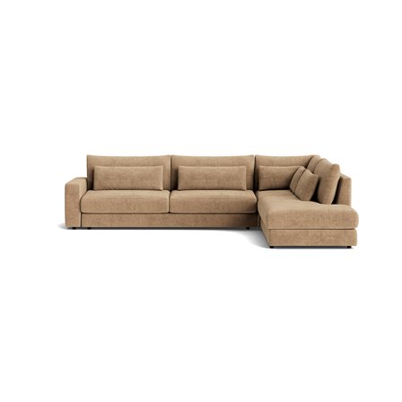 Sevilla Ecksofa, rechts in Capri Beige, einfarbig, modernes Design, hoher Sitzkomfort, 85cm Höhe, zeitloser Stil, gemütliche Polsterung.