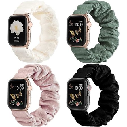 HeyteaKompatibel för Apple Watch Armband Scrunchie 38mm 40mm 41mm 42 mm 44mm 45mm Söta Tryckta Elastiska Solo Loop Armband Dam Armband Rem för iWatch 